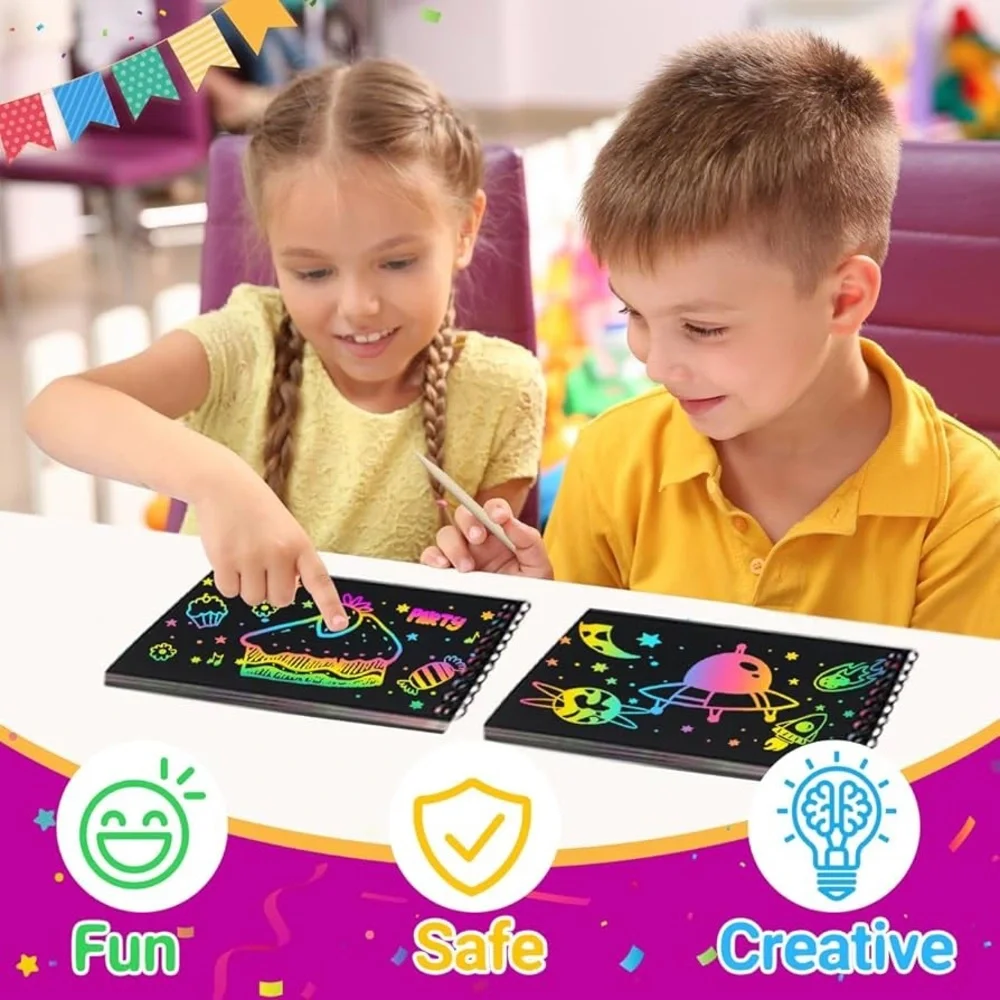 Party Favors for Kids 4-8-12: 10 Pack Scratch Rainbow Art Crafts Notebook